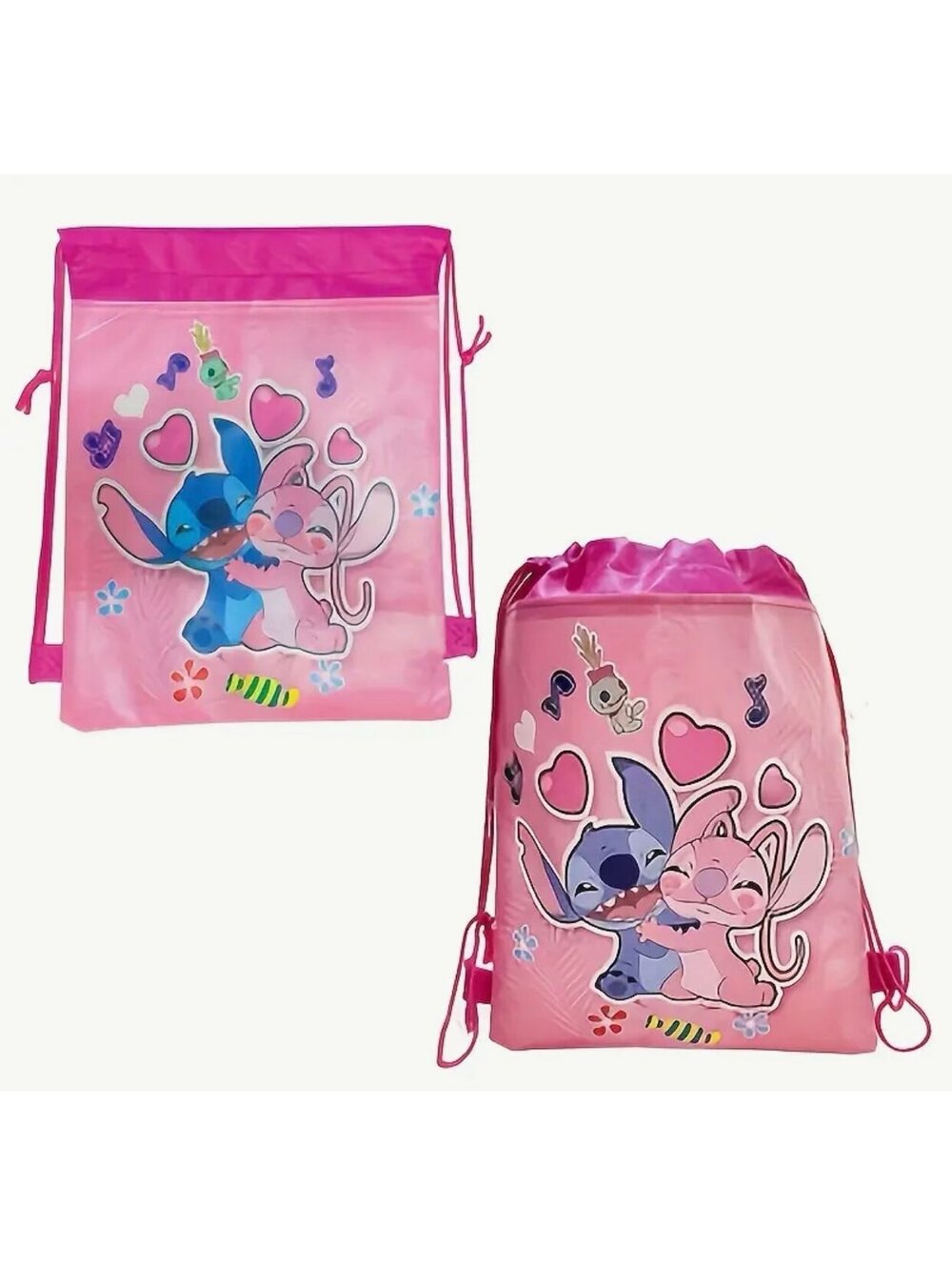 New -From Disneys LILO & Stitch -Adorable Stitch Drawstring Backpack -Pink